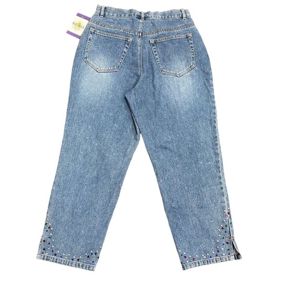 California Style Womens 8 Blue Bedazzled Denim Jeans Rhinestones Pocket Studs - Picture 2 of 12